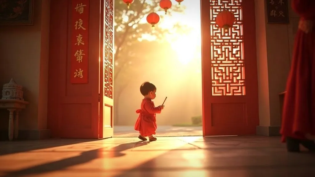 A vibrant market scene showcasing traditional Chinese customs and celebrations