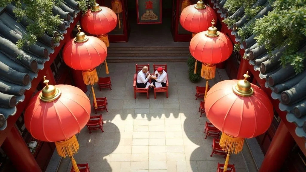 Celebration of a traditional Chinese festival with lanterns and decorations
